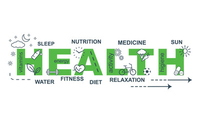 HEALTH concept. Thin line flat design banner for website and mobile website, easy to use and highly customizable. 
