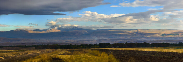 Mystical view of Mt. Aragats from Gyumri, Armenia.