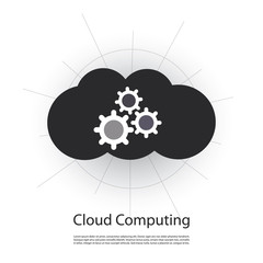Cloud Computing Concept, Cloud Shaped Logo Design with Cogwheels Inside