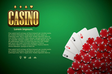 poker green table cards and chips realistic theme top view