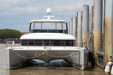 Front view of a catamaran.