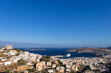Fototapeta na wymiar View to Ermoupolis, the capital of Syros island, Cyclades, Greece
