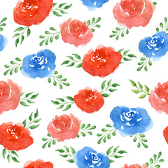 Watercolor flowers. Seamless pattern