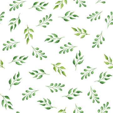 Seamless watercolor pattern with green leafs