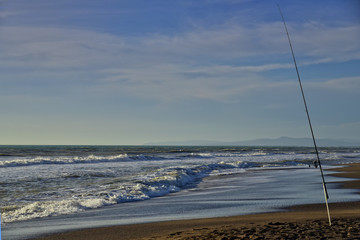 Angelrute am Strand