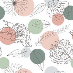 Abstract flowers and leaves seamless pattern background. Abstract Elegance colorful Seamless pattern with floral background. The pattern for wallpaper, tiles, fabrics and designs. Vector.