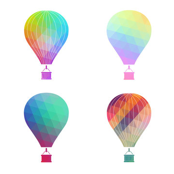 The air balloon colorful icon. Aerostat symbol. Flat Vector illustration. Set bright air balloons on white background.