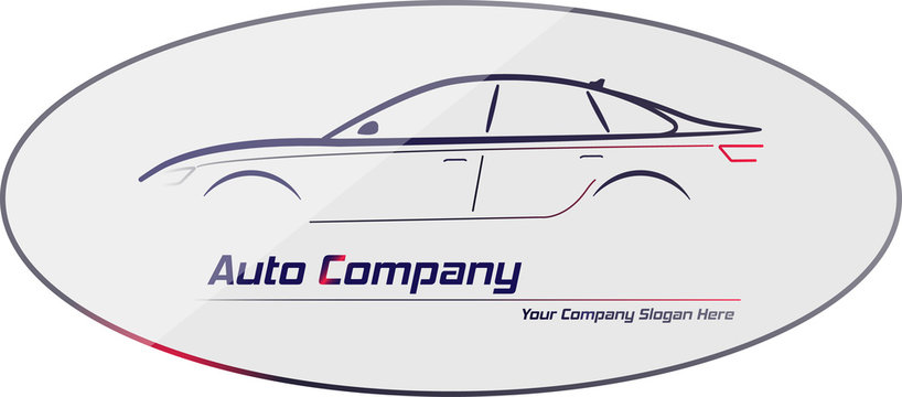 Silhouette of car with red and white headlights on gray background. Vector illustration. City sedan car. Ideal for your business signage.