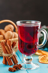 Glass of Mulled wine with spices