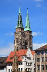 Twin towers of Saint Sebaldus church in Nuremberg, Germany