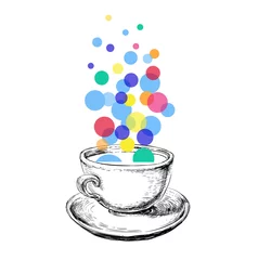 Foto op Plexiglas Pop art Art Sketch Coffee Cup Bubbles Hand Drawn