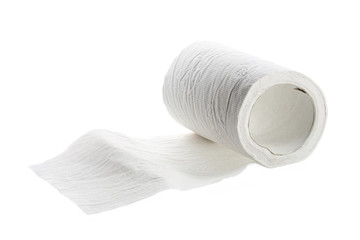 toilet paper roll half rolled out isolated on a white background