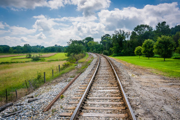 Fototapeta na wymiar Railroad track in rural Carroll County, Maryland.