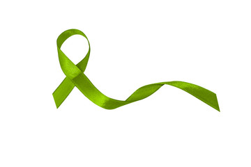 Lymphoma cancer awareness green ribbon. The symbolic logo of mobilizing support to help the lives of people living W/ tumor lymphoma .Green ribbon isolated on white background.
