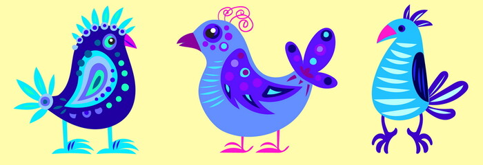 illustration of three fairy blue bird