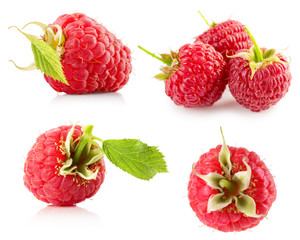 collection of raspberries isolated on the white background