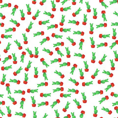 Green Cactus Seamless Pattern on White. Houseplant Background.