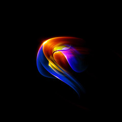 Colorful abstract blue background. Glow lines. Curve lightings streaks on black background
