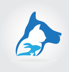 Logo Dog cat rabbit and bird heads silhouettes 