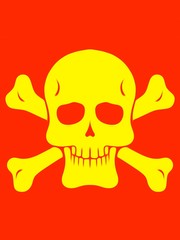 drawing and painting yellow skull with bones and red background