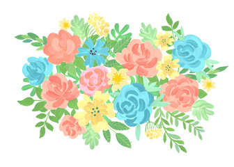 floral panel in retro style illustration of a watercolor