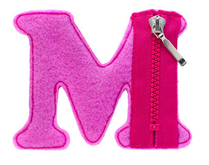 Letter M of the alphabet made of grey felt isolated on white background. Cyrillic (Russian) alphabet set. Font for children with educational pictures