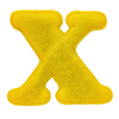 Letter X of the alphabet made of yellow felt isolated on white background. Cyrillic (Russian) alphabet set. Font for children with educational pictures