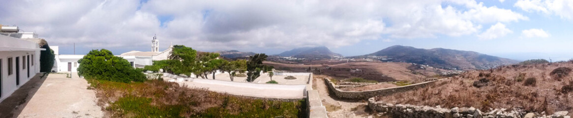 panorama of monastery exembourgo of tinos, greek island