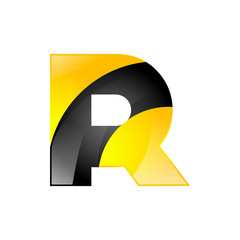 Creative yellow and black symbol letter R for your application or company design alphabet Graphics 3d letter