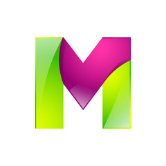 M letter green and pink logo design template elements an icon for application company