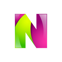 N letter green and pink logo design template elements an icon for application company