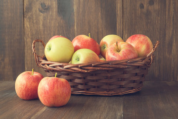 Apples on wooden rustic background