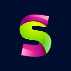 S letter green and pink logo design template elements an icon for application company
