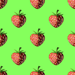 Fresh Strawberry Fruit Seamless Pattern on Green.