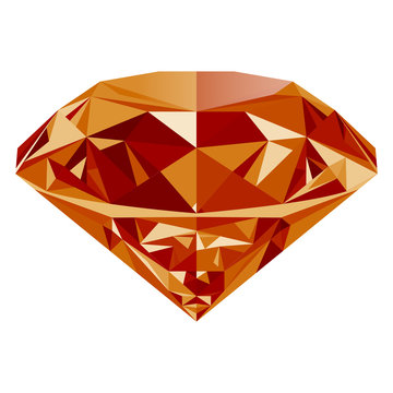 Realistic shining orange topaz jewel isolated on white background. Colorful gemstone that can be used as part of logo, icon, web decor or other design.