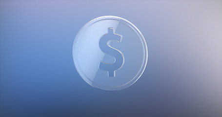 Coin Dollar Glass 3d Icon on gradient background