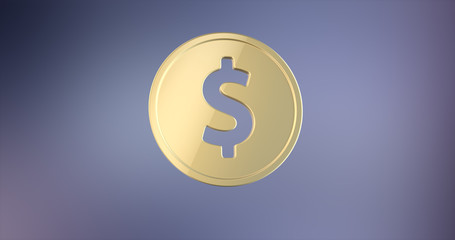Coin Dollar Gold 3d Icon on gradient background