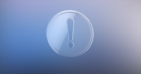 Exclamation Badge Glass 3d Icon on gradient background