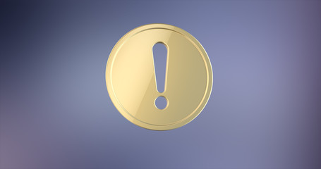 Exclamation Badge Gold 3d Icon on gradient background