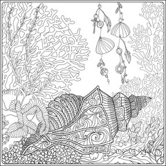 Obraz premium Coral reef collection. Anti stress coloring book for adult and. Outline drawing coloring page.