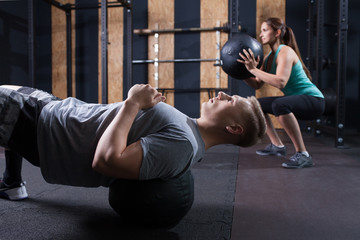 functional fitness workout at the gym with medicine ball