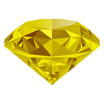 Realistic shining yellow topaz jewel isolated on white background. Colorful gemstone that can be used as part of logo, icon, web decor or other design.