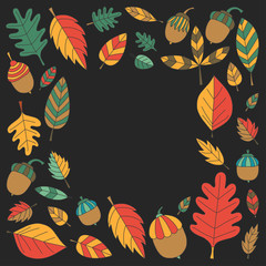 Fototapeta na wymiar Pattern with autumn leaves Oak Mapple Acorn Linden