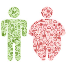Human Figures and Healthy and Fatty Food