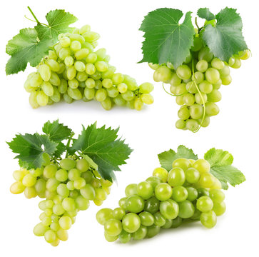 collection of green grapes isolated on the white background