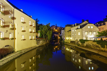 Beautiful Alzette river side scene on road Rue Munster