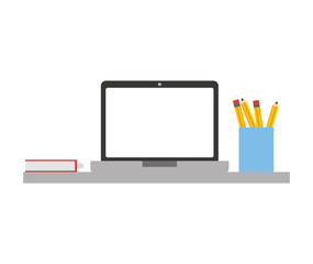 laptop computer with communication icon vector illustration design