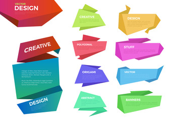 Color 10 origami labels vector template Infographics background