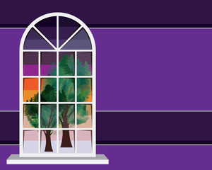 Dusk Forest Window View