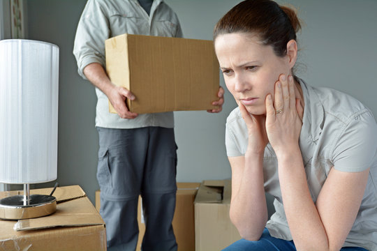 Upset woman when her partner is move out from home